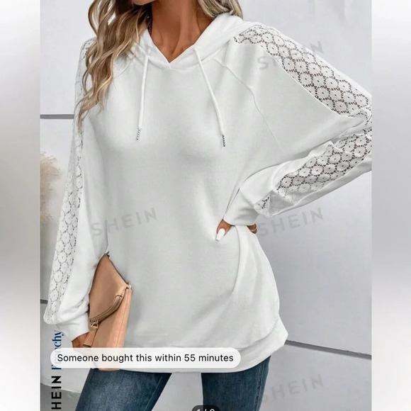3/$15 SHEIN frenchy contrast with lace raglan hoodie size large - Picture 1 of 5